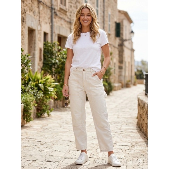Pilcro and the Letterpress Pants - Pilcro Anthropologie The Roamer White Utility Carpenter Pants 18W High Rise